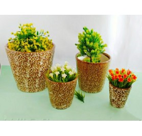 4 Wooden Texture Ceramic Pots